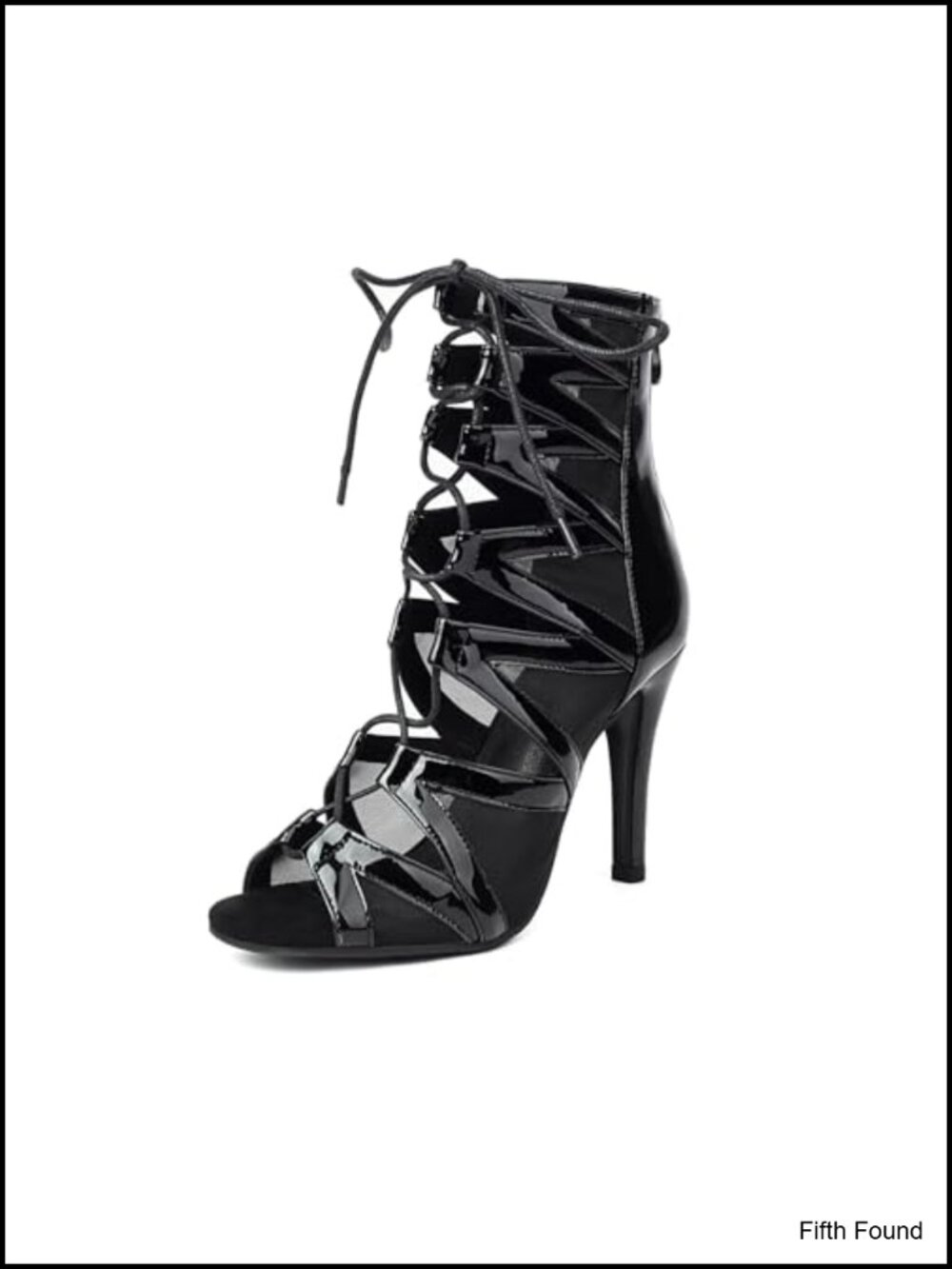 Women's Lace Up Open Toe Ballroom Dance Boots Patent Leather Rubber Sole 3.74"